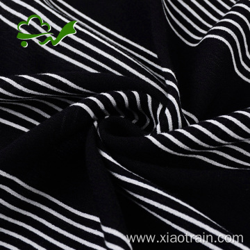 White black stripe printed viscose rayon crepe fabric